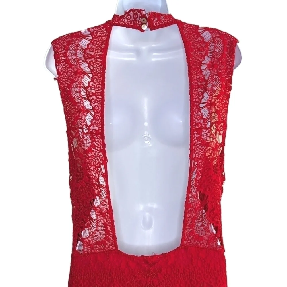 Free People Daydream Cherry Red Lace Dress Size L